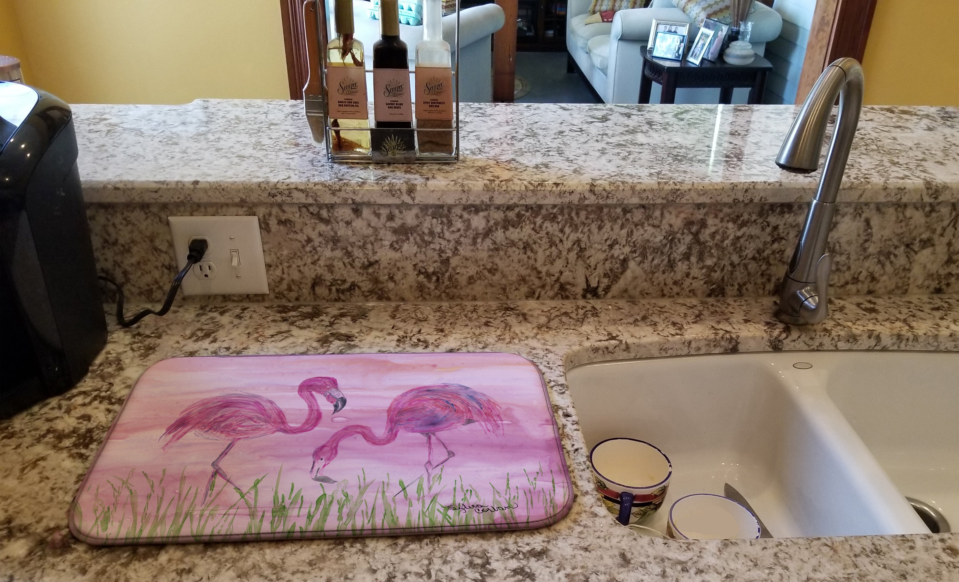 Flamingos Dish Drying Mat Absorbent Dish Drying Mat Pad for Kitchen Counter Dish Drainer Mat for Countertop, 14 x 21", Multicolor