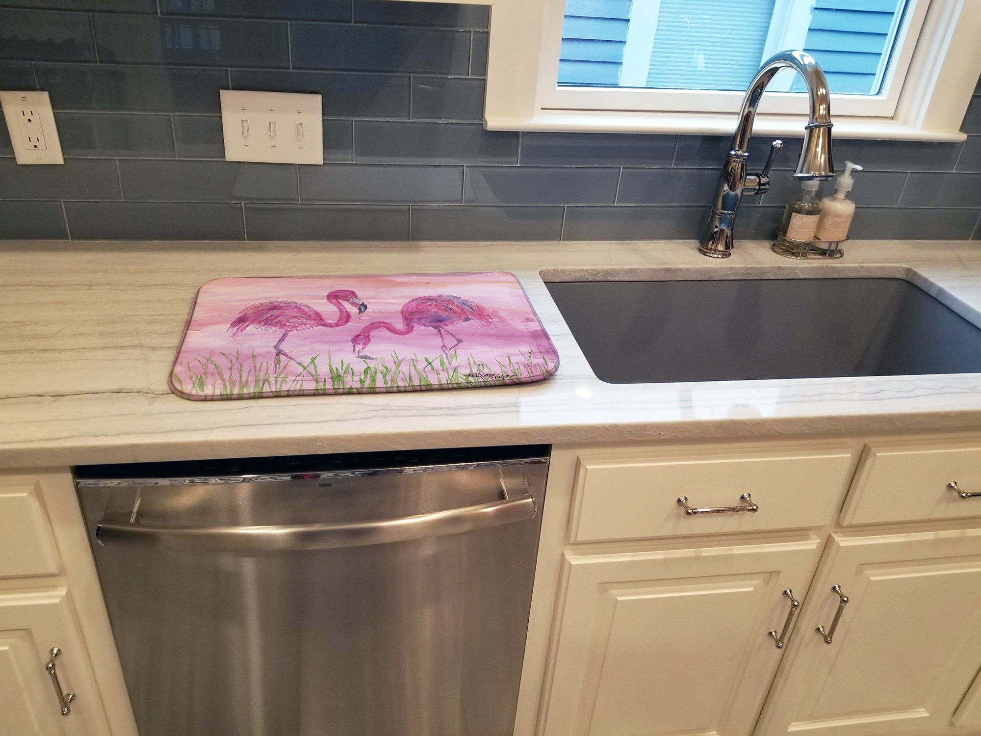 Flamingos Dish Drying Mat Absorbent Dish Drying Mat Pad for Kitchen Counter Dish Drainer Mat for Countertop, 14 x 21", Multicolor