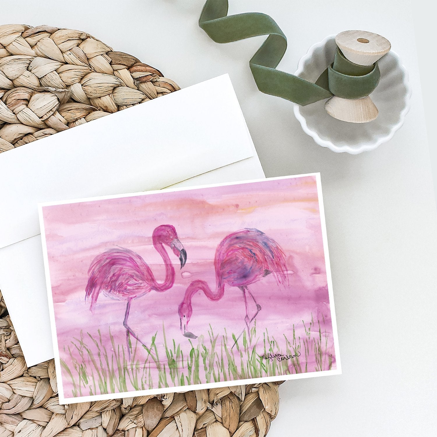 Flamingos Greeting Cards Pack of 8 Blank Cards with Envelopes Whimsical A7 Size 5x7