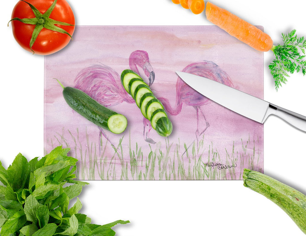 Flamingos Cutting Board Tempered Glass Kitchen Cutting Surface, Heat Resistant Chopping, Non-Slip Feet, Food Prep & Serving