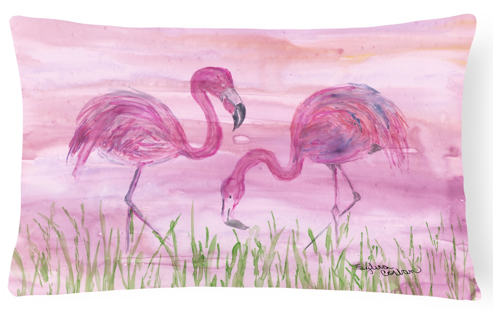 Flamingos Decorative Throw Pillow 12x16 Indoor Outdoor Accent Cushion, Fabric Cover with Insert for Sofa, Bed, Porch & Living Room