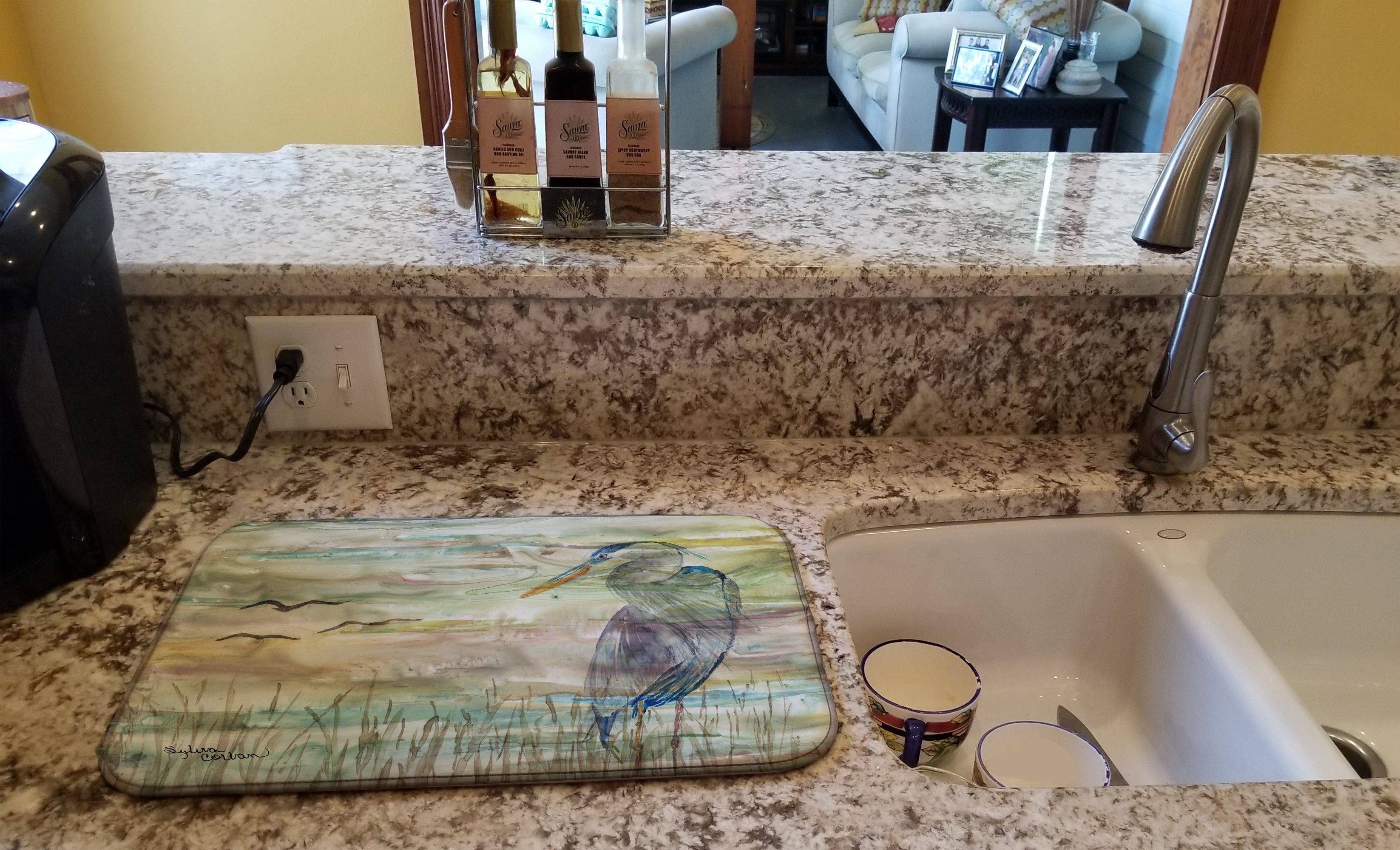 Blue Heron Sunset Dish Drying Mat Absorbent Dish Drying Mat Pad for Kitchen Counter Dish Drainer Mat for Countertop, 14 x 21", Multicolor