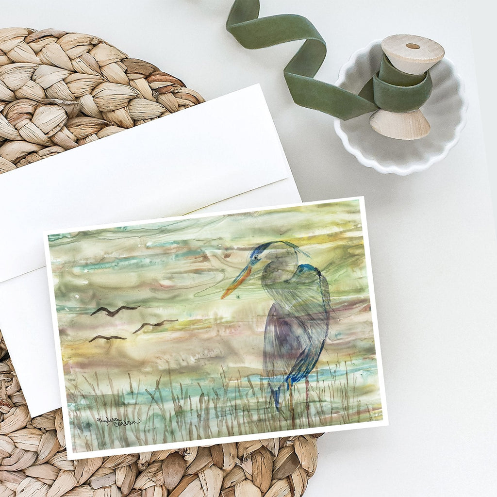 Blue Heron Sunset Greeting Cards Pack of 8 Blank Cards with Envelopes Whimsical A7 Size 5x7