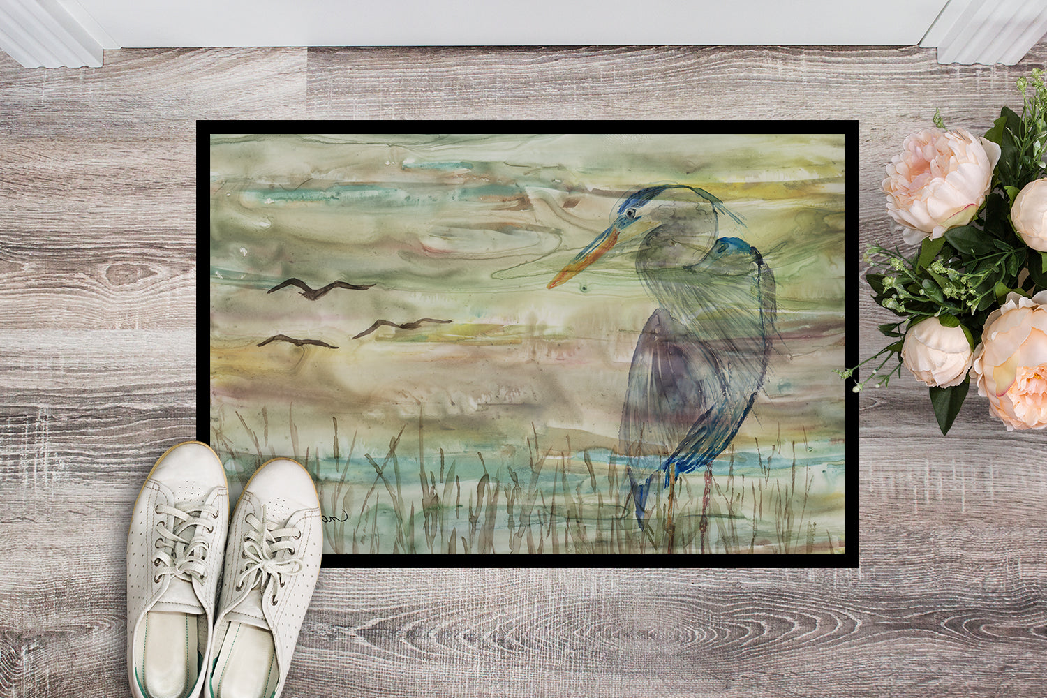 Blue Heron Sunset Doormat Indoor Outdoor 18H X 27W Front Door Mat Rugs for Entryway, Non Slip Washable