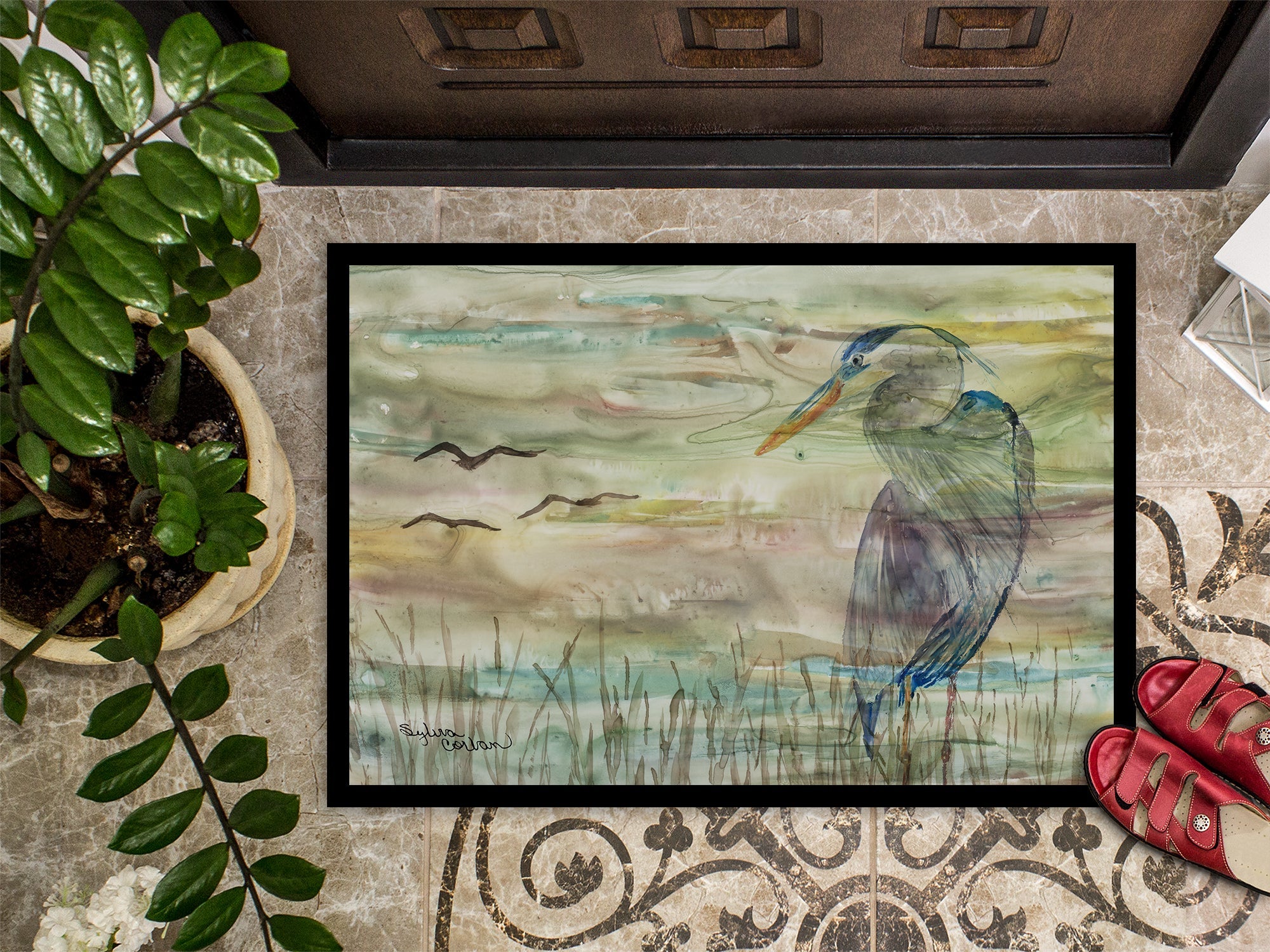 Blue Heron Sunset Doormat Indoor Outdoor 18H X 27W Front Door Mat Rugs for Entryway, Non Slip Washable