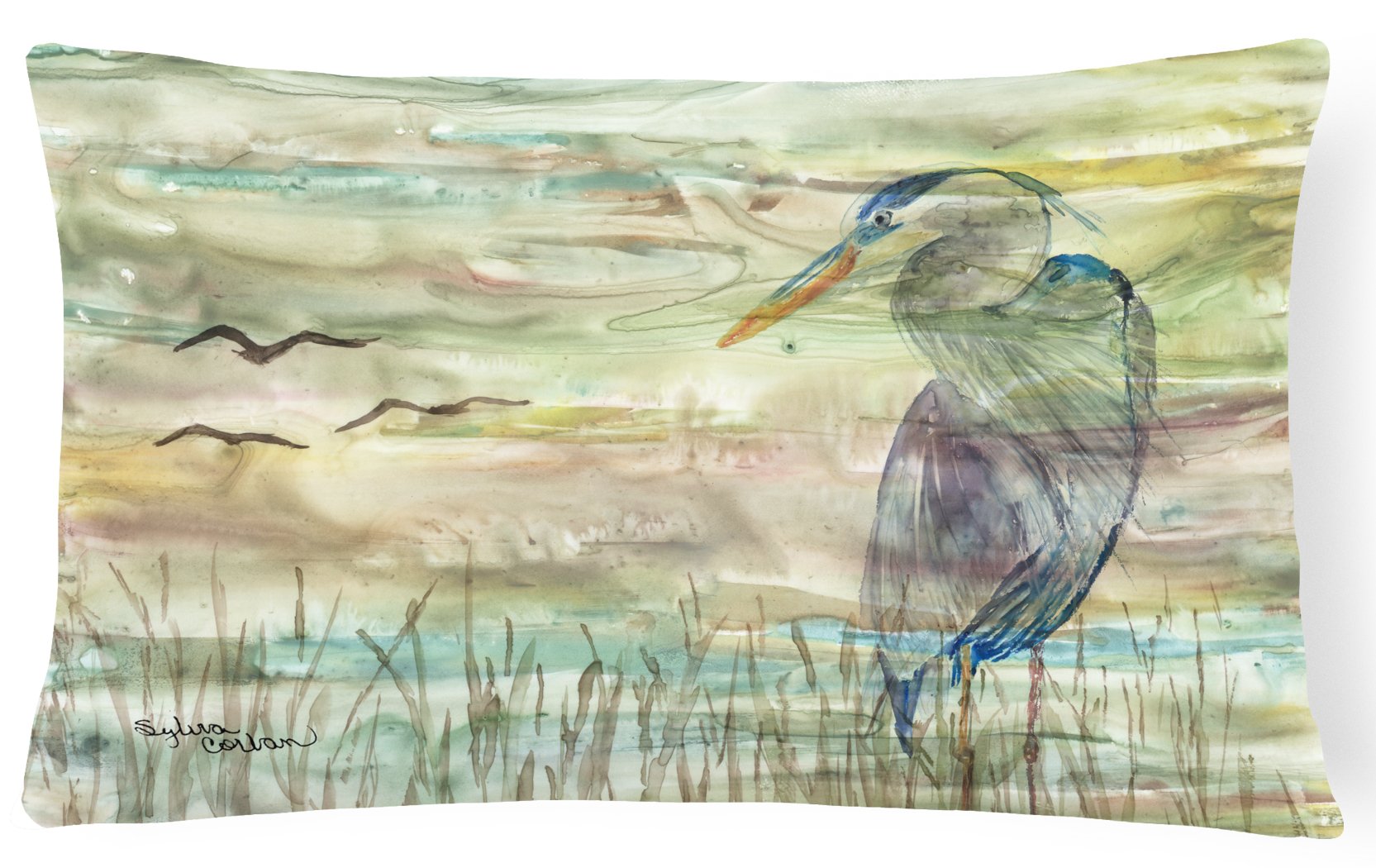 Blue Heron Sunset Decorative Throw Pillow 12x16 Indoor Outdoor Accent Cushion, Fabric Cover with Insert for Sofa, Bed, Porch & Living Room