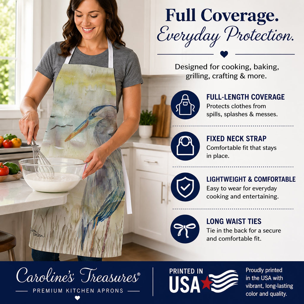 Blue Heron Yellow Sky Apron Cooking Kitchen Server Baking Crafts Gardening for Adult Women Men, Unisex, Large, Multicolor