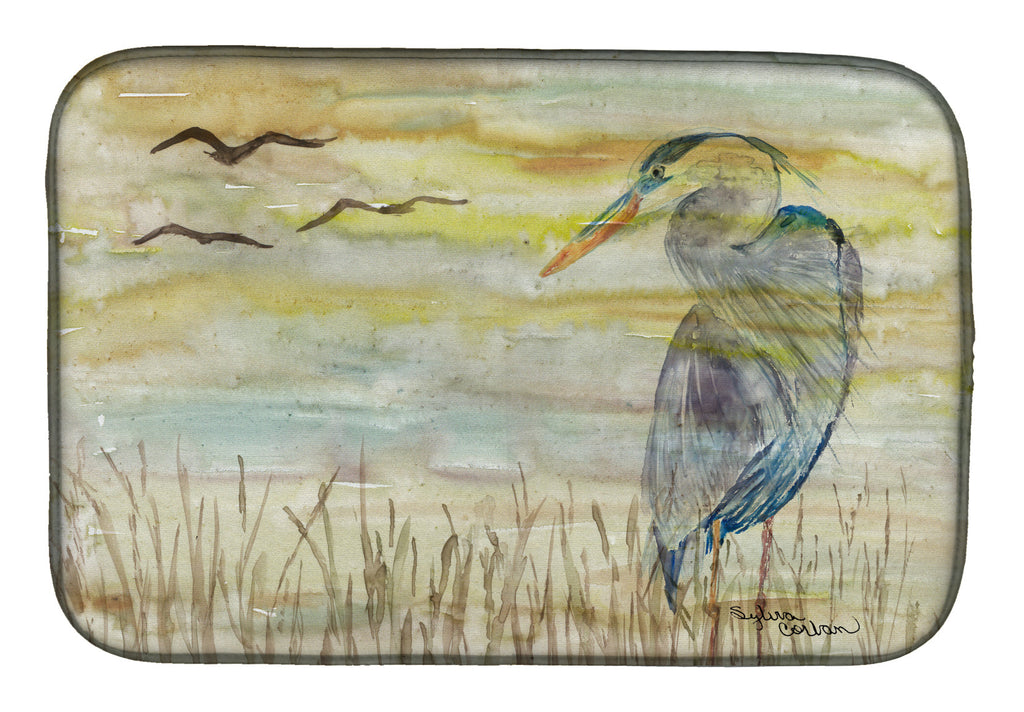 Blue Heron Yellow Sky Dish Drying Mat Absorbent Dish Drying Mat Pad for Kitchen Counter Dish Drainer Mat for Countertop, 14 x 21", Multicolor