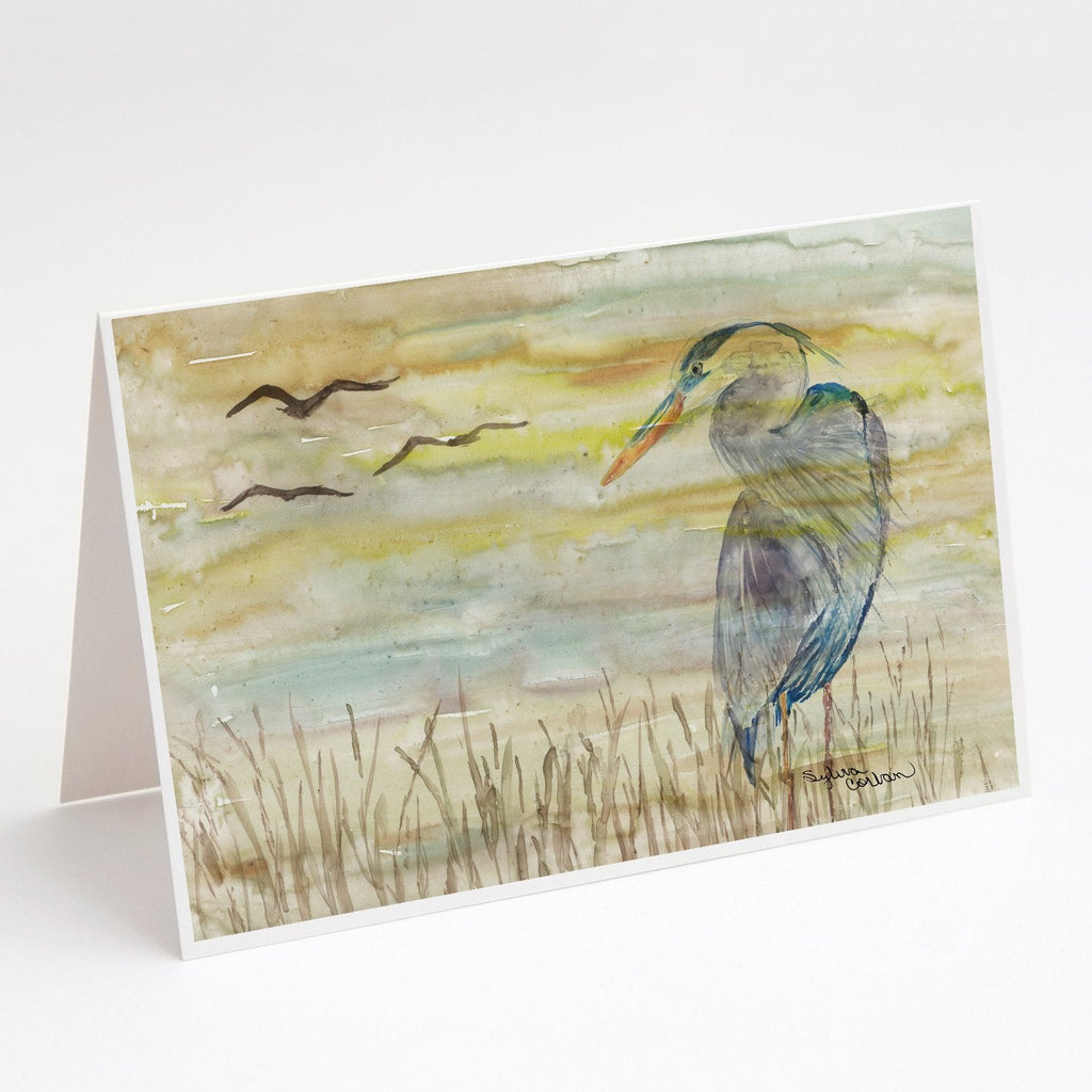 Blue Heron Yellow Sky Greeting Cards Pack of 8 Blank Cards with Envelopes Whimsical A7 Size 5x7