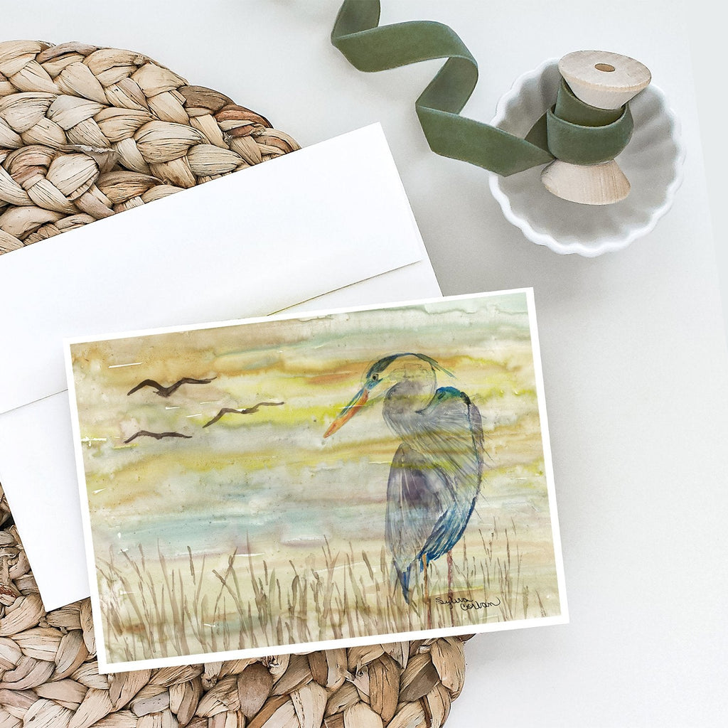 Blue Heron Yellow Sky Greeting Cards Pack of 8 Blank Cards with Envelopes Whimsical A7 Size 5x7