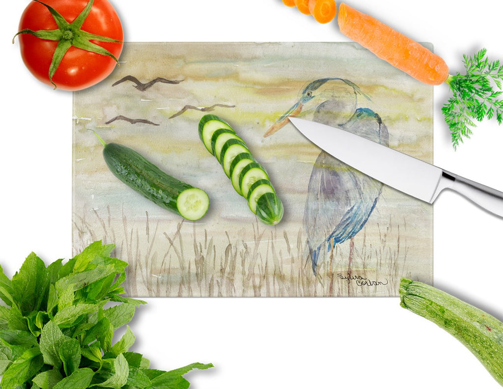 Blue Heron Yellow Sky Cutting Board Tempered Glass Kitchen Cutting Surface, Heat Resistant Chopping, Non-Slip Feet, Food Prep & Serving