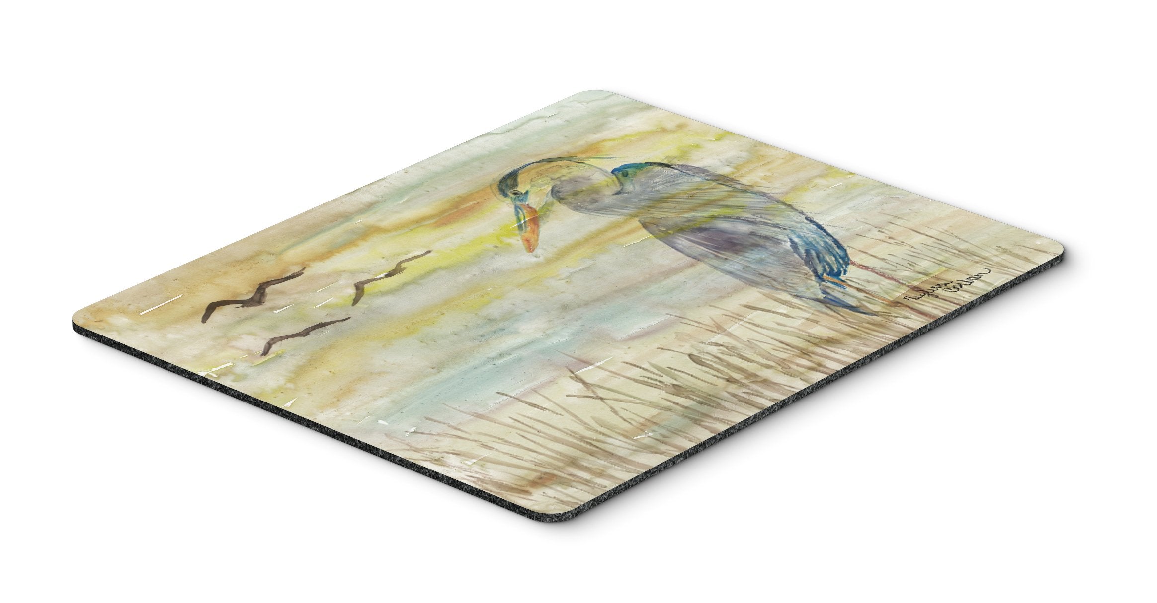 Blue Heron Yellow Sky Mouse Pad, Heat Resistant Trivet Hot Pad , Non Slip Rubber Desk Mat, Kitchen Counter Protector, Home Office Decor Gift