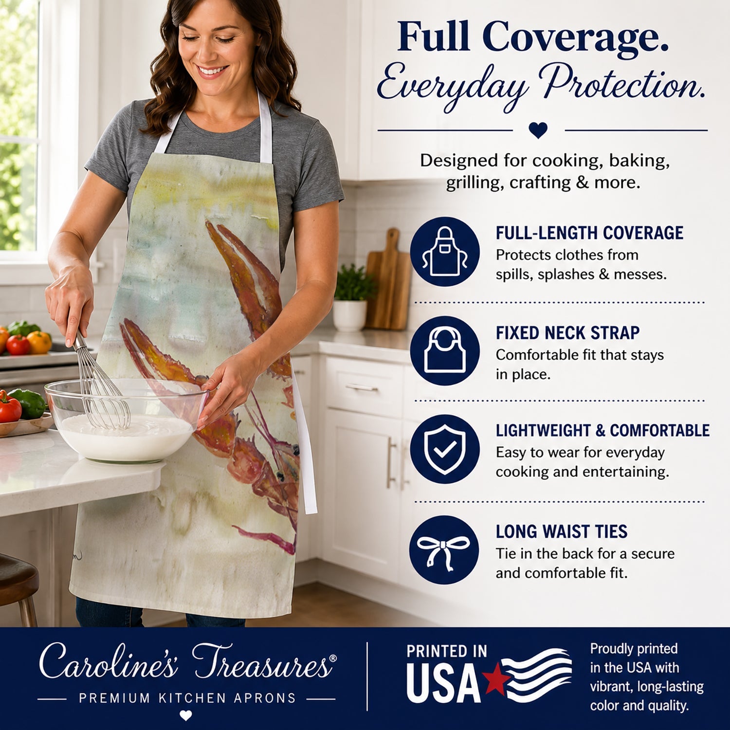 Crawfish Yellow Sky Apron Cooking Kitchen Server Baking Crafts Gardening for Adult Women Men, Unisex, Large, Multicolor