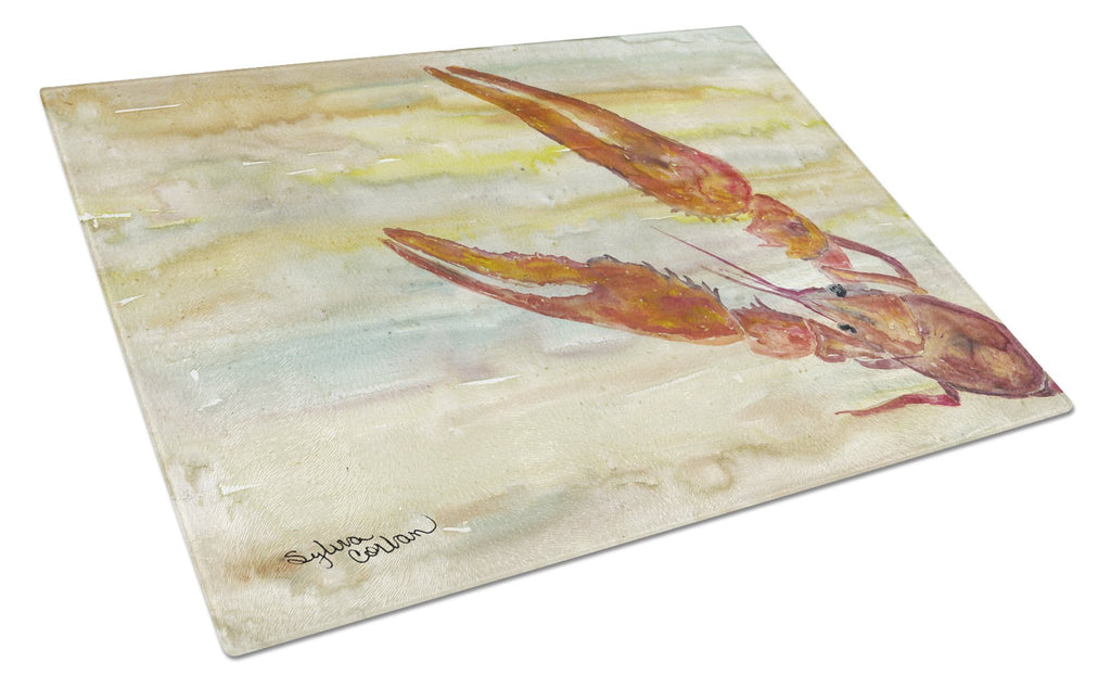 Crawfish Yellow Sky Cutting Board Tempered Glass Kitchen Cutting Surface, Heat Resistant Chopping, Non-Slip Feet, Food Prep & Serving