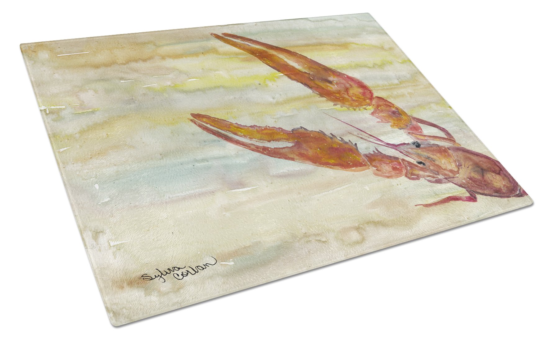 Crawfish Yellow Sky Cutting Board Tempered Glass Kitchen Cutting Surface, Heat Resistant Chopping, Non-Slip Feet, Food Prep & Serving