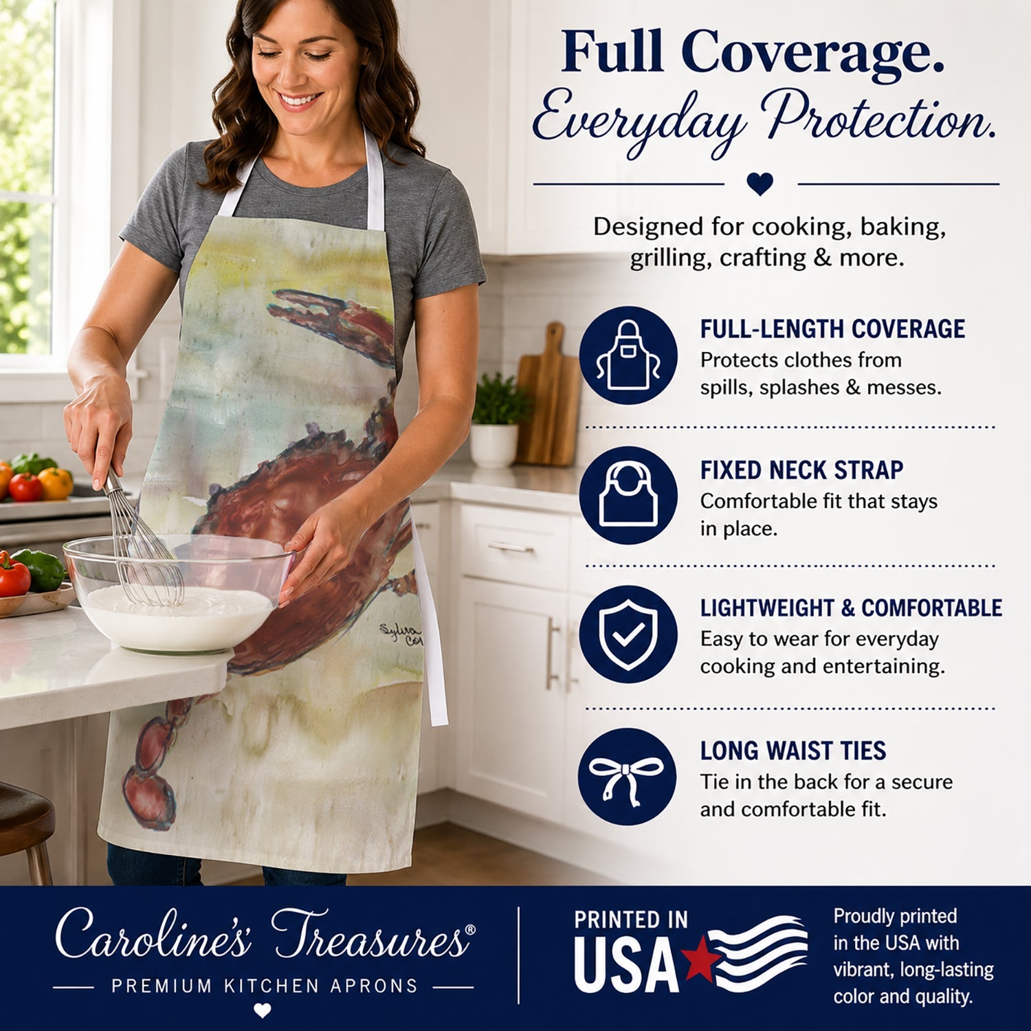 Cooked Crab Yellow Sky Apron Cooking Kitchen Server Baking Crafts Gardening for Adult Women Men, Unisex, Large, Multicolor