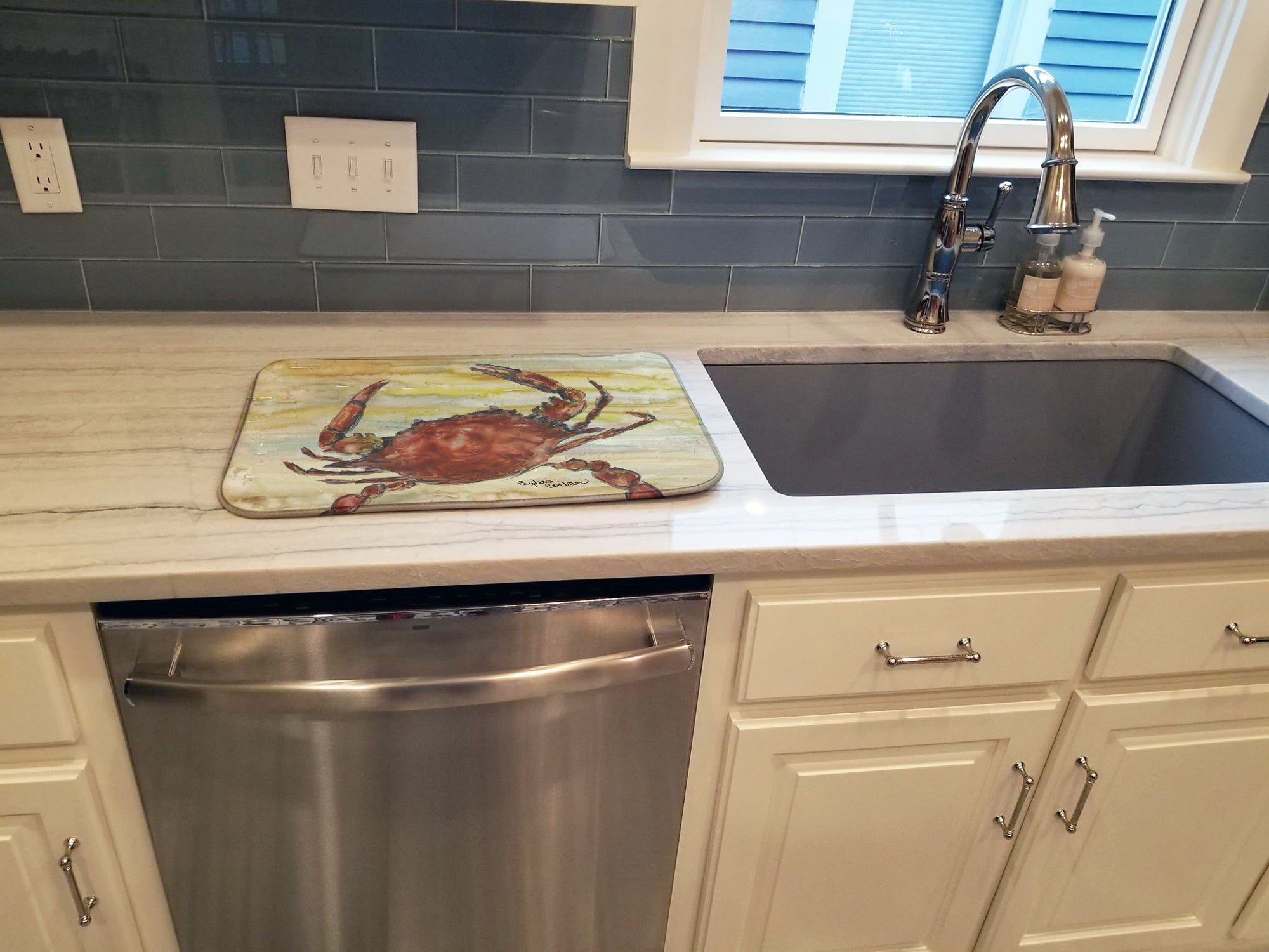 Cooked Crab Yellow Sky Dish Drying Mat Absorbent Dish Drying Mat Pad for Kitchen Counter Dish Drainer Mat for Countertop, 14 x 21", Multicolor