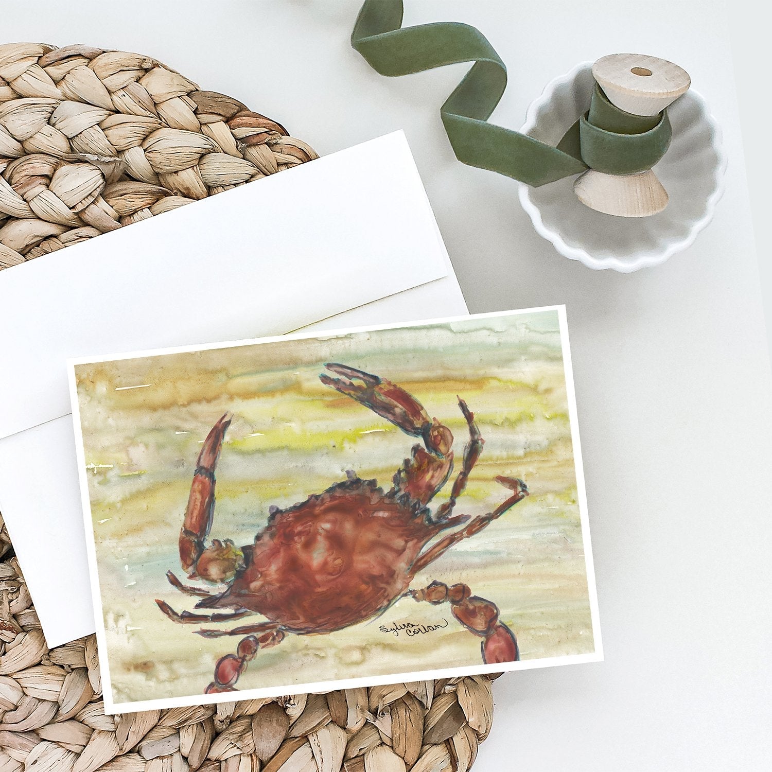 Cooked Crab Yellow Sky Greeting Cards Pack of 8 Blank Cards with Envelopes Whimsical A7 Size 5x7