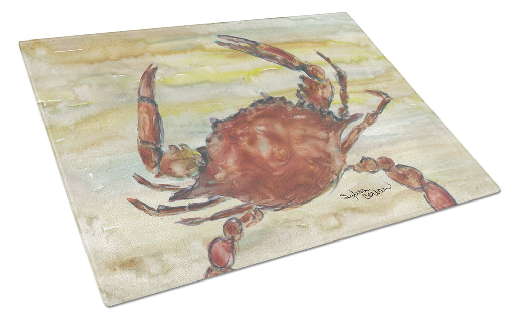 Cooked Crab Yellow Sky Cutting Board Tempered Glass Kitchen Cutting Surface, Heat Resistant Chopping, Non-Slip Feet, Food Prep & Serving