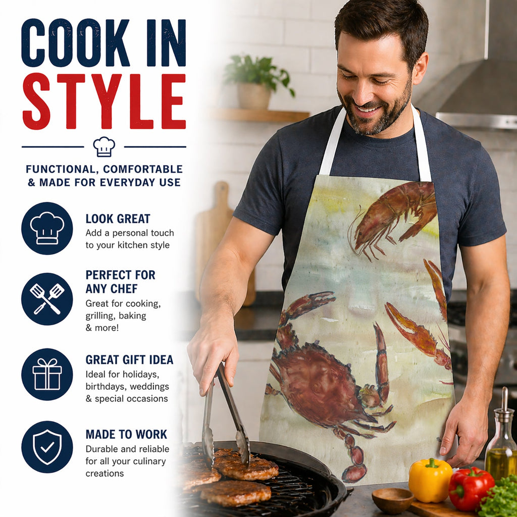 Crab, Shrimp, Oyster Yellow Sky Apron Cooking Kitchen Server Baking Crafts Gardening for Adult Women Men, Unisex, Large, Multicolor