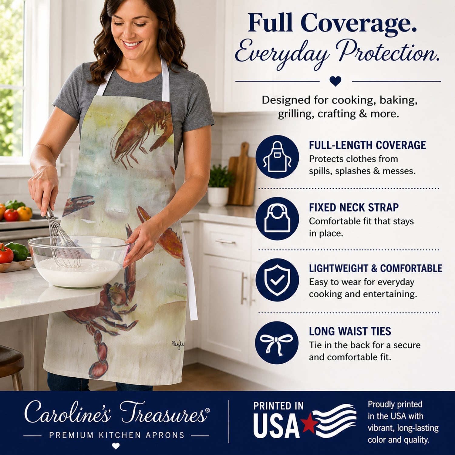 Crab, Shrimp, Oyster Yellow Sky Apron Cooking Kitchen Server Baking Crafts Gardening for Adult Women Men, Unisex, Large, Multicolor