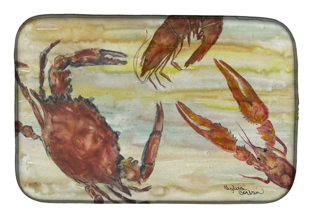 Crab, Shrimp, Oyster Yellow Sky Dish Drying Mat Absorbent Dish Drying Mat Pad for Kitchen Counter Dish Drainer Mat for Countertop, 14 x 21", Multicolor