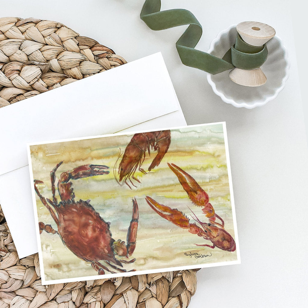 Crab, Shrimp, Oyster Yellow Sky Greeting Cards Pack of 8 Blank Cards with Envelopes Whimsical A7 Size 5x7