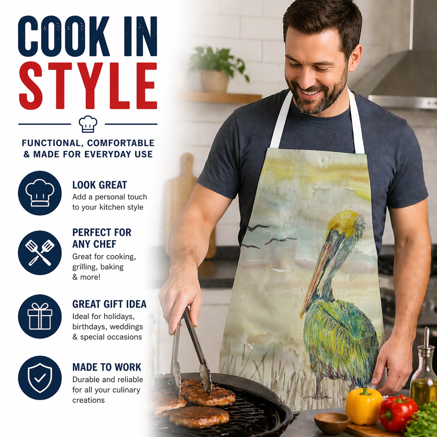Pelican Yellow Sky Apron Cooking Kitchen Server Baking Crafts Gardening for Adult Women Men, Unisex, Large, Multicolor