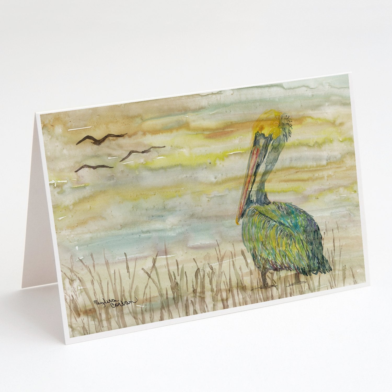 Pelican Yellow Sky Greeting Cards Pack of 8 Blank Cards with Envelopes Whimsical A7 Size 5x7