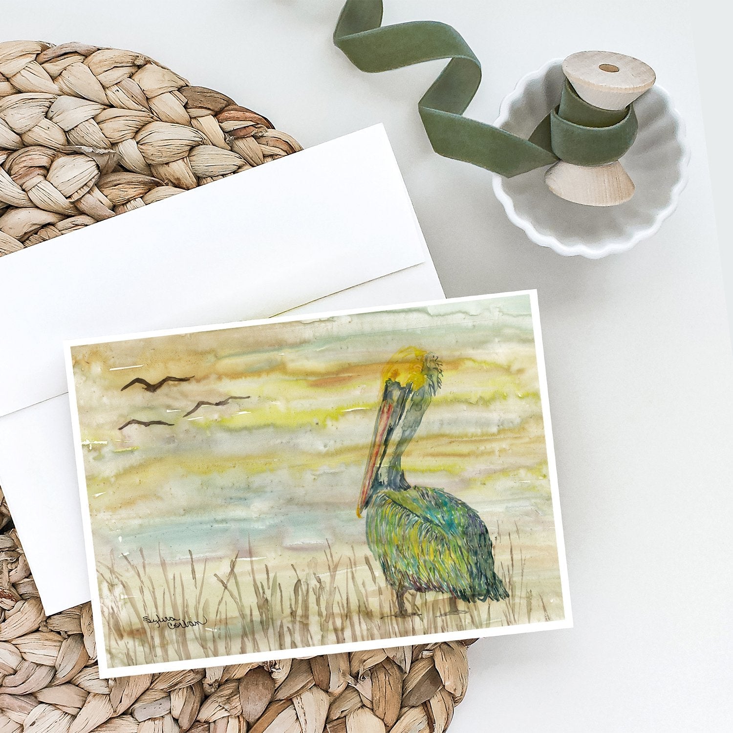 Pelican Yellow Sky Greeting Cards Pack of 8 Blank Cards with Envelopes Whimsical A7 Size 5x7