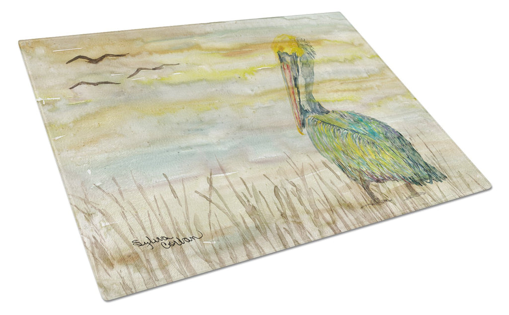 Pelican Yellow Sky Cutting Board Tempered Glass Kitchen Cutting Surface, Heat Resistant Chopping, Non-Slip Feet, Food Prep & Serving