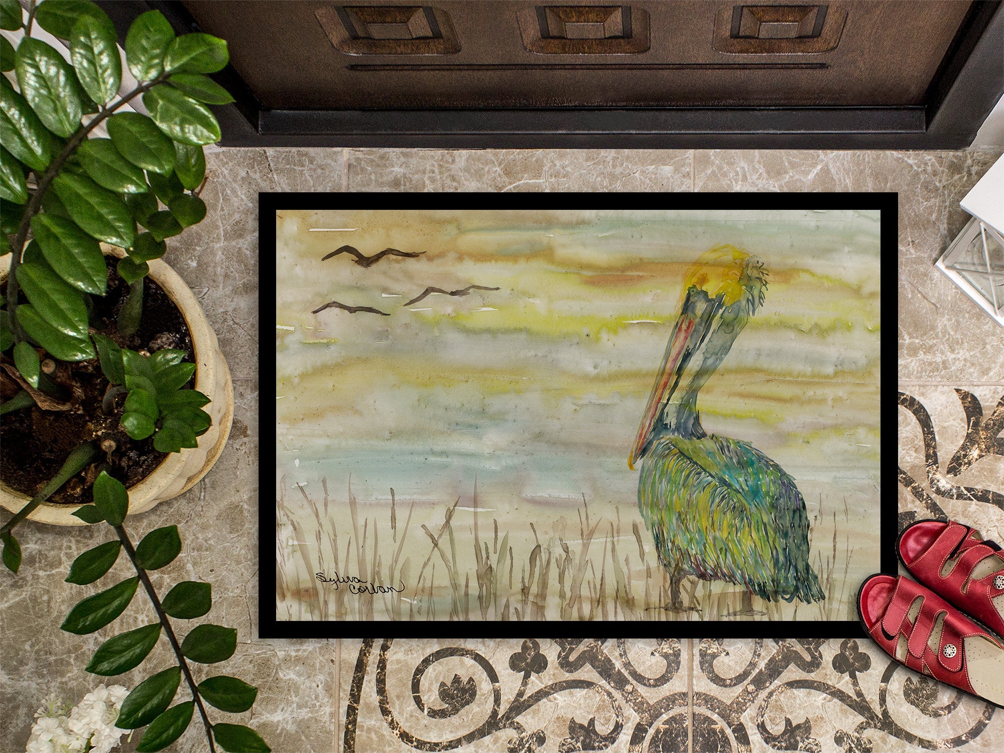 Pelican Yellow Sky Doormat Indoor Outdoor 18H X 27W Front Door Mat Rugs for Entryway, Non Slip Washable