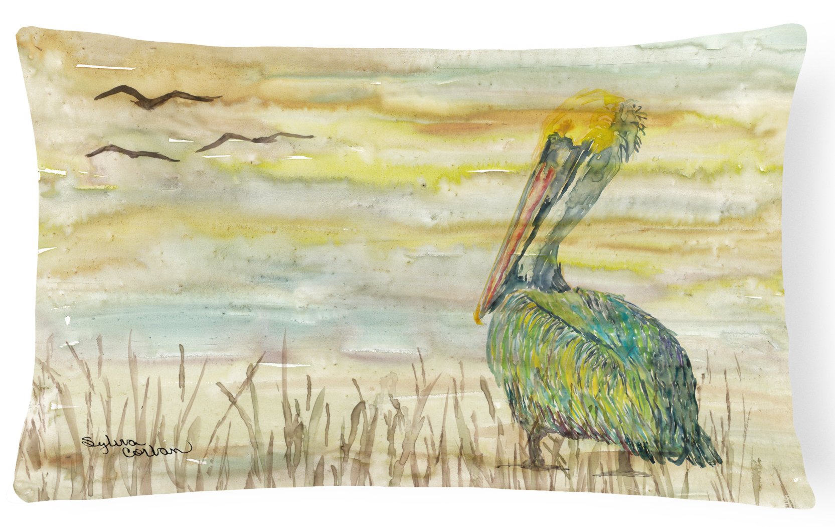 Pelican Yellow Sky Decorative Throw Pillow 12x16 Indoor Outdoor Accent Cushion, Fabric Cover with Insert for Sofa, Bed, Porch & Living Room