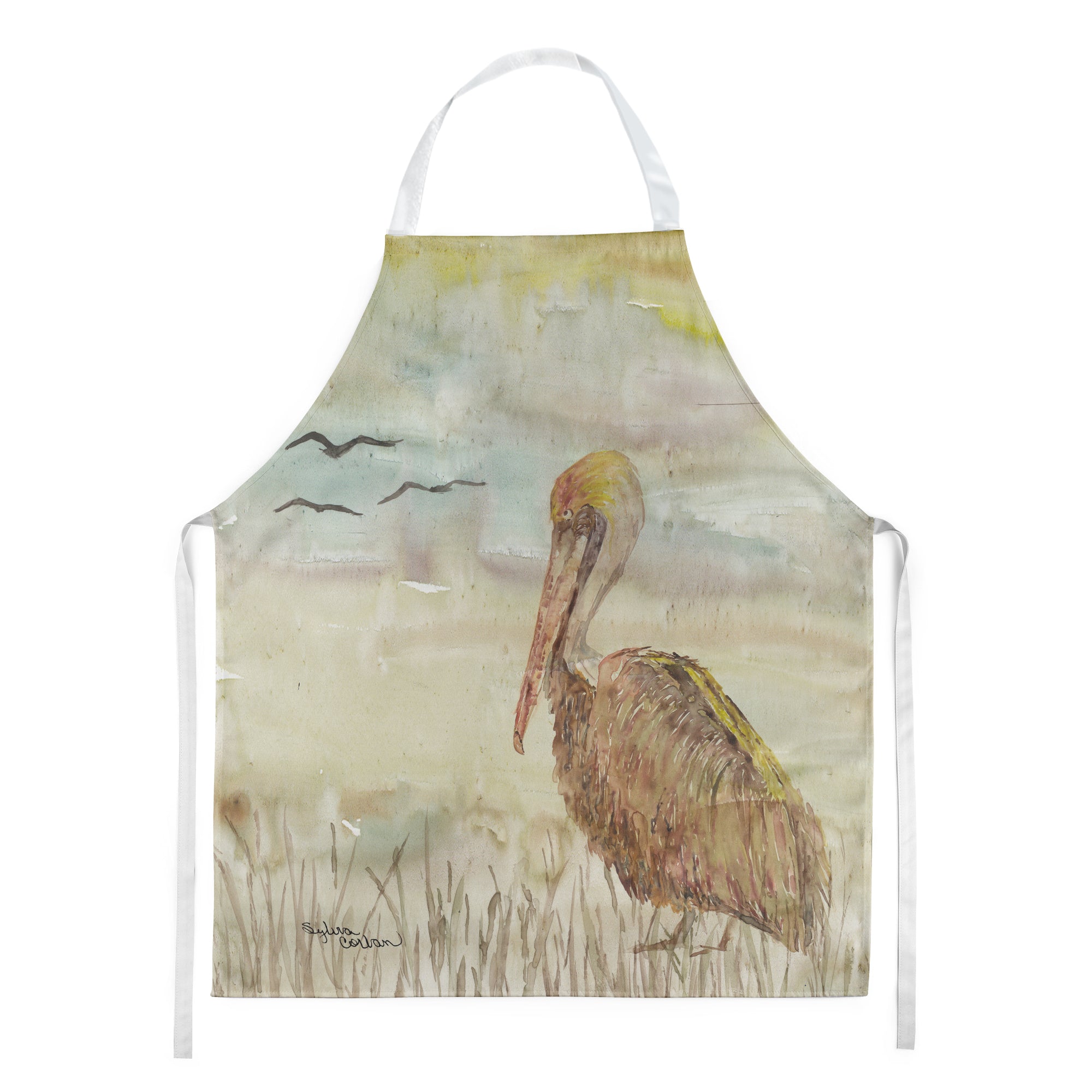 Brown Pelican Yellow Sky Apron Cooking Kitchen Server Baking Crafts Gardening for Adult Women Men, Unisex, Large, Multicolor