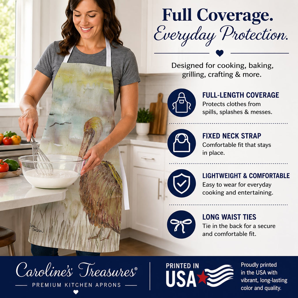 Brown Pelican Yellow Sky Apron Cooking Kitchen Server Baking Crafts Gardening for Adult Women Men, Unisex, Large, Multicolor