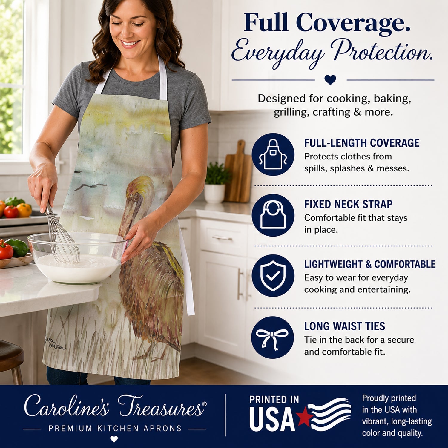 Brown Pelican Yellow Sky Apron Cooking Kitchen Server Baking Crafts Gardening for Adult Women Men, Unisex, Large, Multicolor