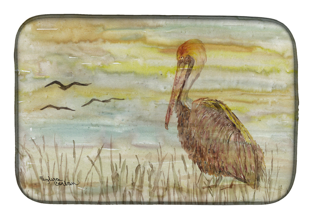 Brown Pelican Yellow Sky Dish Drying Mat Absorbent Dish Drying Mat Pad for Kitchen Counter Dish Drainer Mat for Countertop, 14 x 21", Multicolor