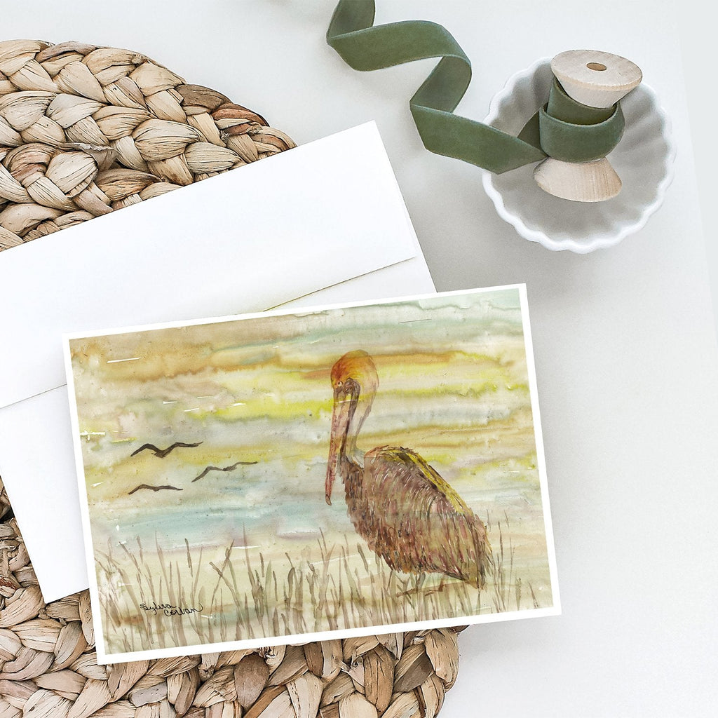 Brown Pelican Yellow Sky Greeting Cards Pack of 8 Blank Cards with Envelopes Whimsical A7 Size 5x7