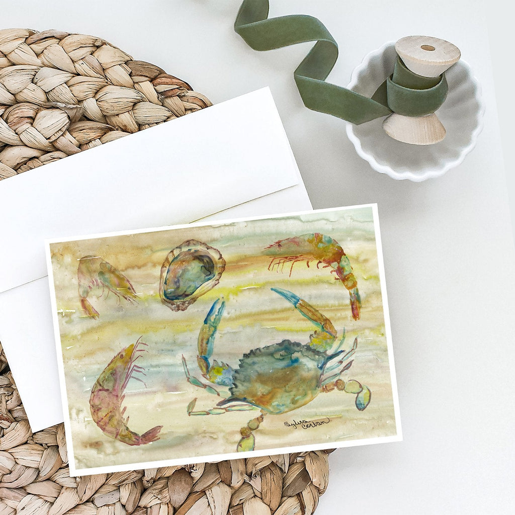 Crab, Shrimp, Oyster Yellow Sky Greeting Cards Pack of 8 Blank Cards with Envelopes Whimsical A7 Size 5x7