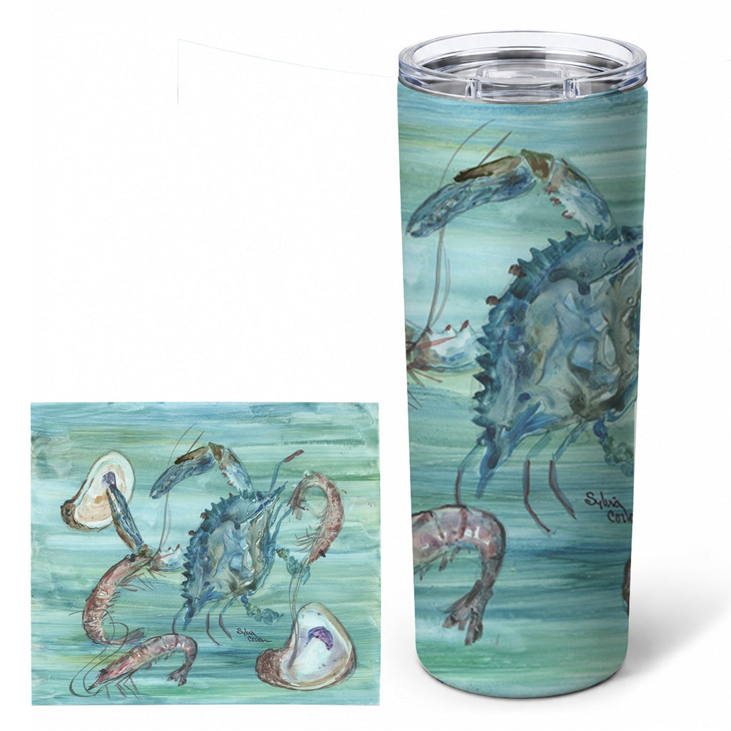 Crab, Shrimp and  Oysters Stainless Steel Skinny Tumbler 20 oz Vacuum Double Walled Reusable Insulated Travel Cup