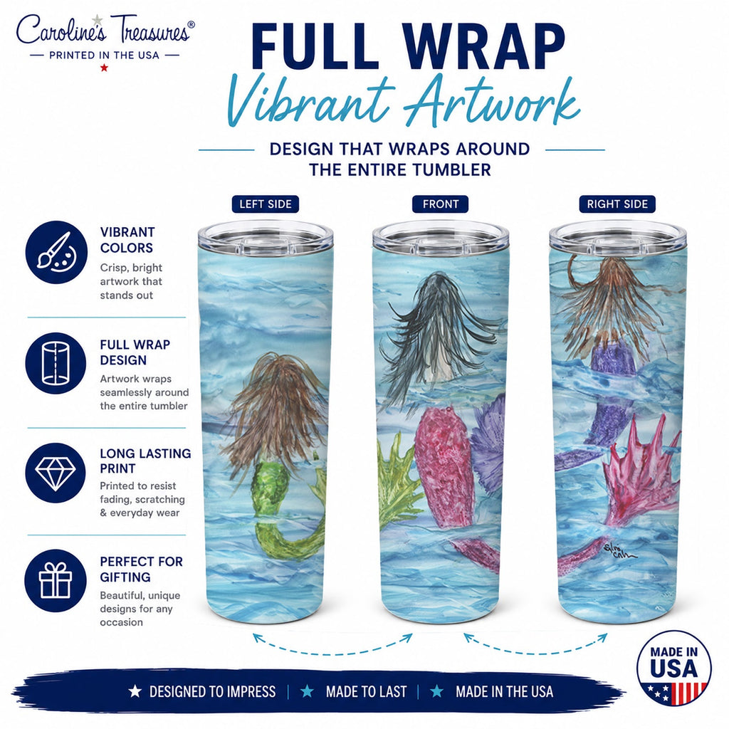 Mermaids Stainless Steel Skinny Tumbler 20 oz Vacuum Double Walled Reusable Insulated Travel Cup