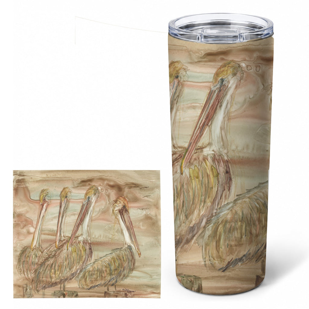 Brown Pelicans Stainless Steel Skinny Tumbler 20 oz Vacuum Double Walled Reusable Insulated Travel Cup