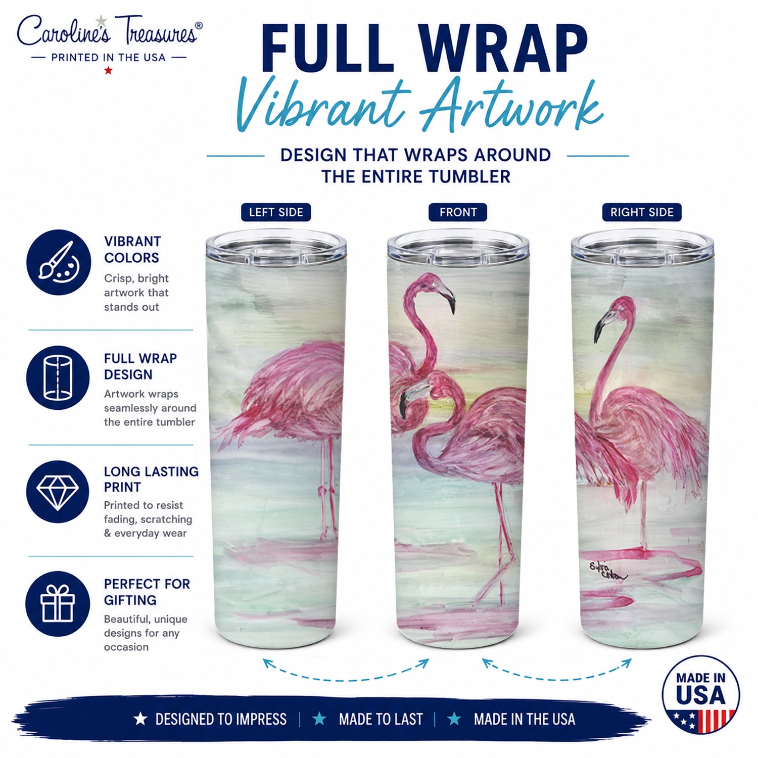 Flamingos Stainless Steel Skinny Tumbler 20 oz Vacuum Double Walled Reusable Insulated Travel Cup