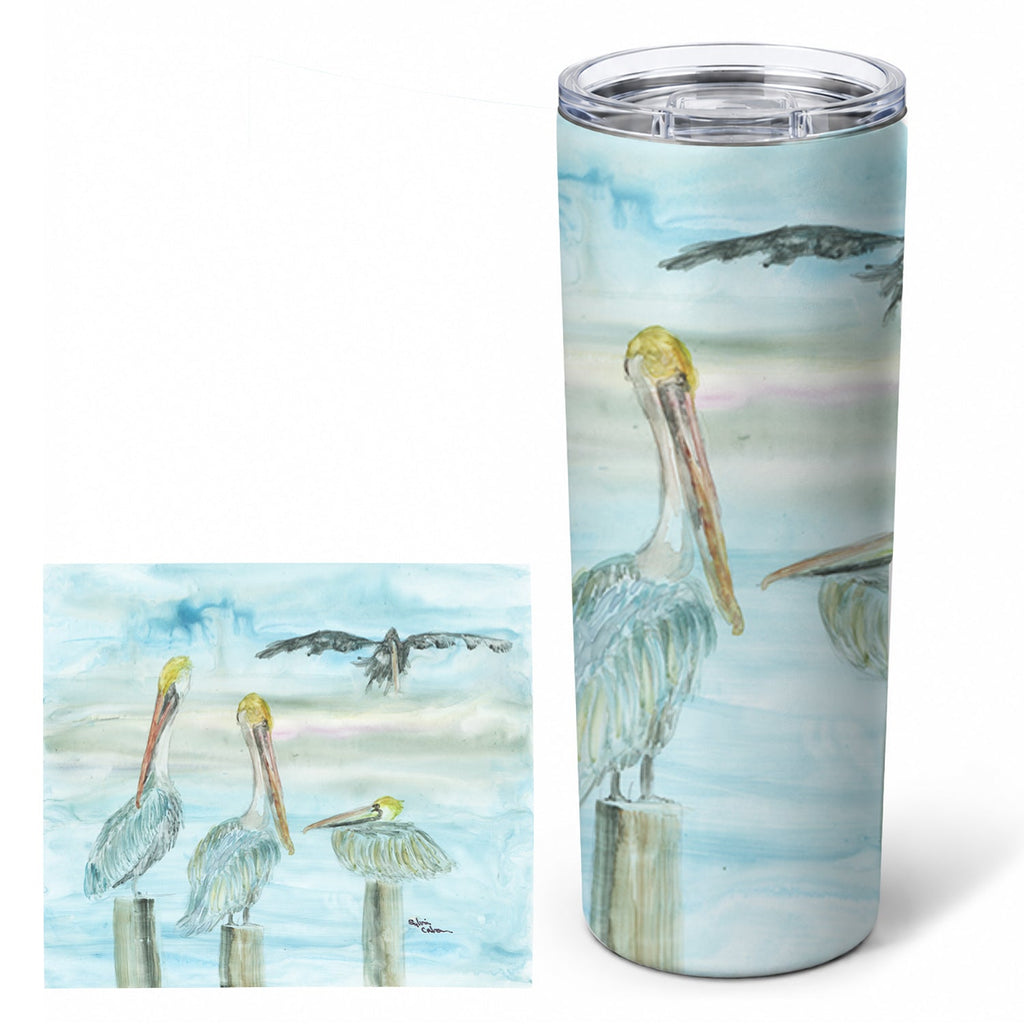 Pelicans in Blue Stainless Steel Skinny Tumbler 20 oz Vacuum Double Walled Reusable Insulated Travel Cup