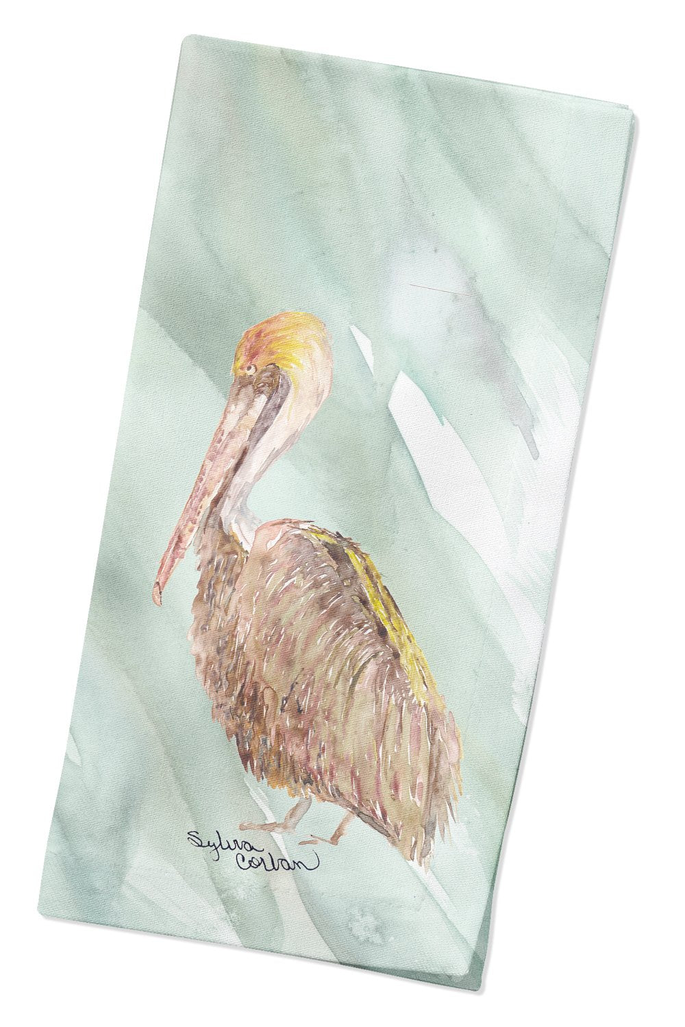 Brown Pelican on Sage Green Napkin Cloth Washable, Soft, Durable, Table Dinner Napkins Cloth for Hotel, Lunch, Restaurant, Weddings, Parties