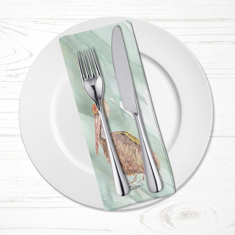 Brown Pelican on Sage Green Napkin Cloth Washable, Soft, Durable, Table Dinner Napkins Cloth for Hotel, Lunch, Restaurant, Weddings, Parties
