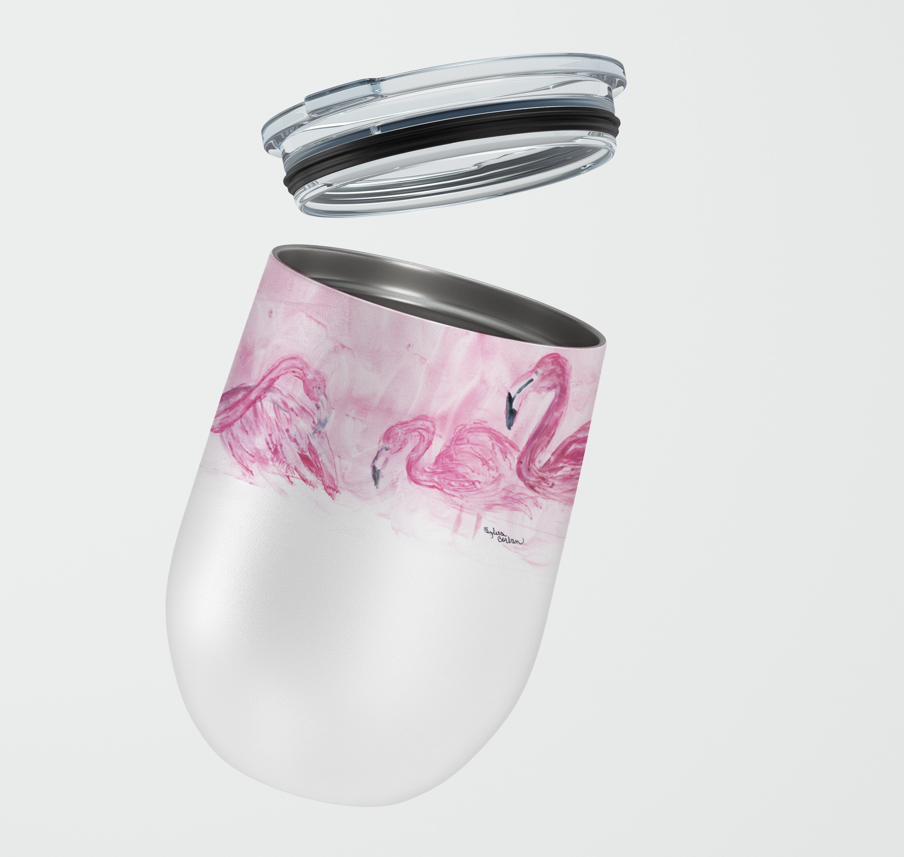 Flamingos Stainless Steel 12 oz Stemless Wine Glass Insulated Wine Tumbler with Lid, Cute Travel Cup for Coffee, Cocktails, Gift Women, Mother