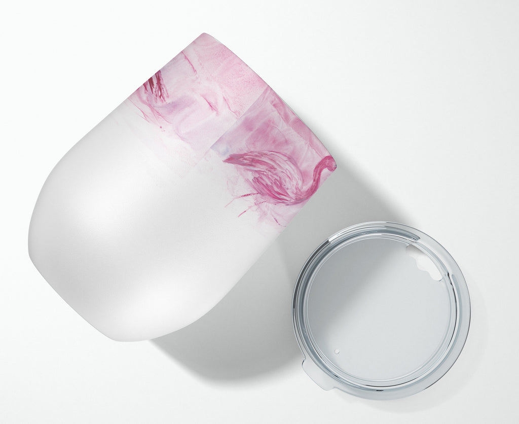 Flamingos Stainless Steel 12 oz Stemless Wine Glass Insulated Wine Tumbler with Lid, Cute Travel Cup for Coffee, Cocktails, Gift Women, Mother