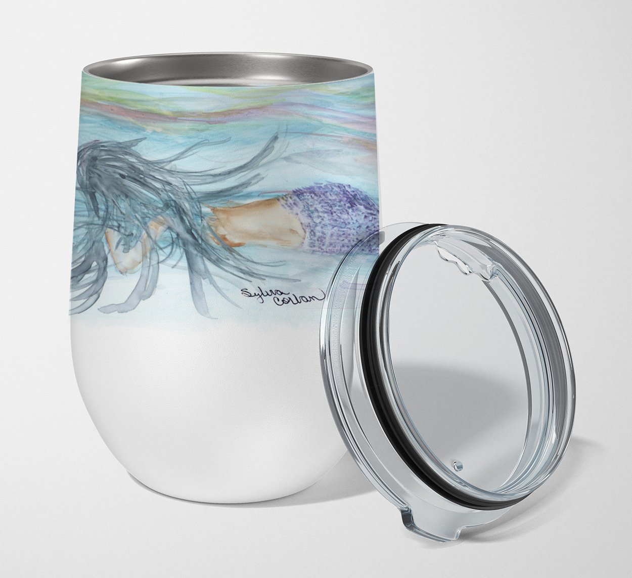 Mermaids Stainless Steel 12 oz Stemless Wine Glass Insulated Wine Tumbler with Lid, Cute Travel Cup for Coffee, Cocktails, Gift Women, Mother