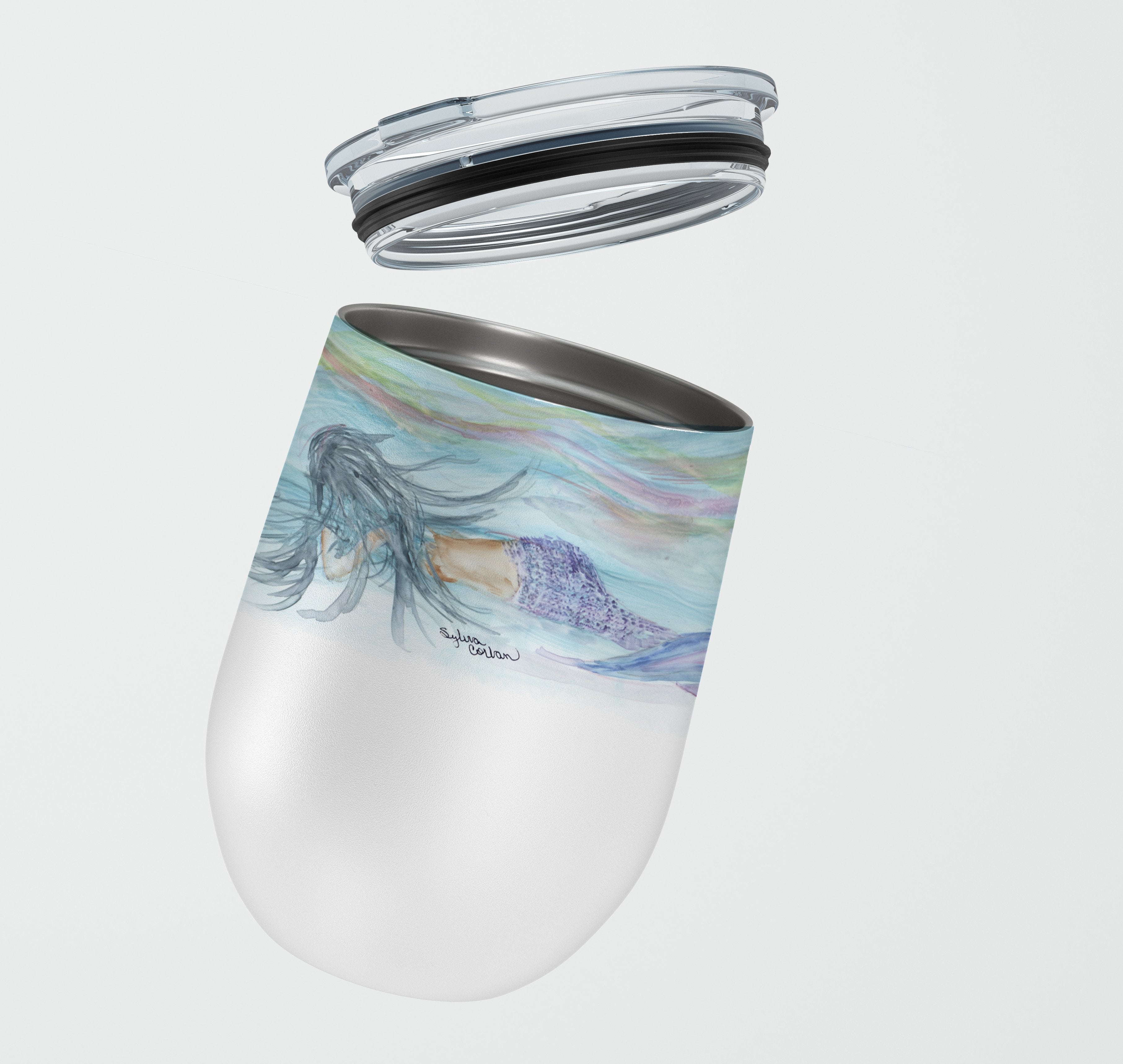 Mermaids Stainless Steel 12 oz Stemless Wine Glass Insulated Wine Tumbler with Lid, Cute Travel Cup for Coffee, Cocktails, Gift Women, Mother
